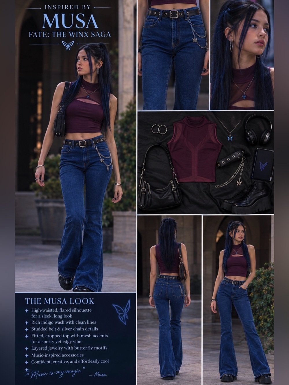 Silver Crush Classic Flare Jeans | Size 18W | Fate: The Winx Saga Musa Core